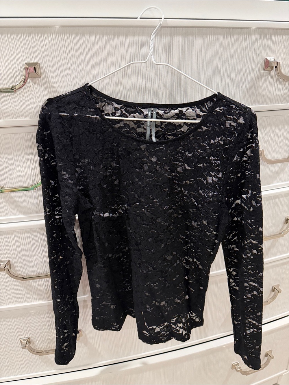 Anthropologie Black Lace Long-Sleeve Tee